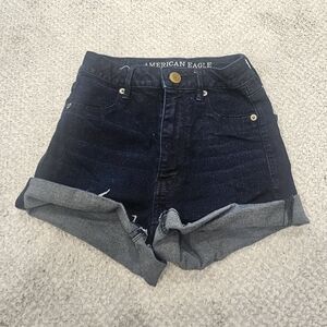 AMERICAN EAGLE Midi Jean Shorts Cut Off Dark Blue ink Cotton Blend Size 0 AE